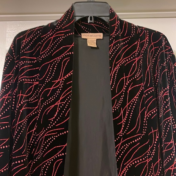 Notations Cocktail Jacket Black Velvet with Red Glitter Pattern Size XL - Picture 4 of 6